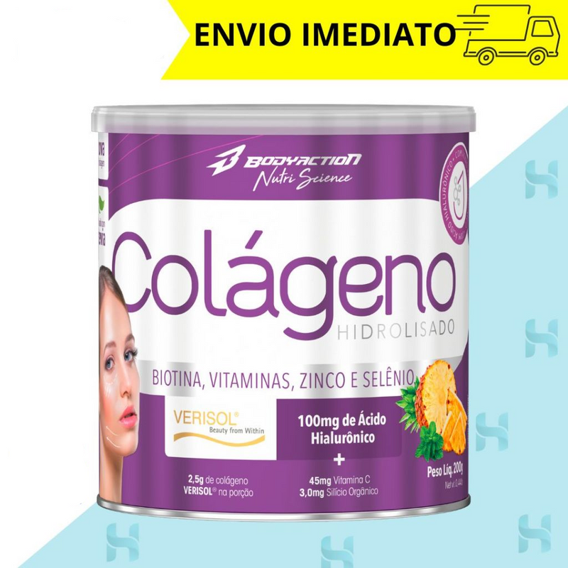 Colágeno Verisol C/ Ácido Hialurônico Silício Orgânico Biotina Coq-10 200g Bodyaction