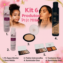 Kit Maquiagem Pele Média Completo Moda Feminina Água Micelar, Base HD, Pó Paleta Sobrancelha Contorno e Iluminador