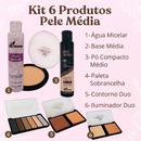 Kit Maquiagem Pele Média Completo Moda Feminina Água Micelar, Base HD, Pó Paleta Sobrancelha Contorno e Iluminador
