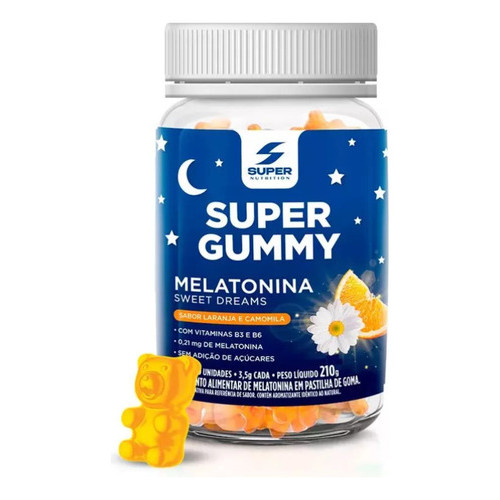 Melatonina Mastigável Super Gummy Laranja Camomila 60 Gomas